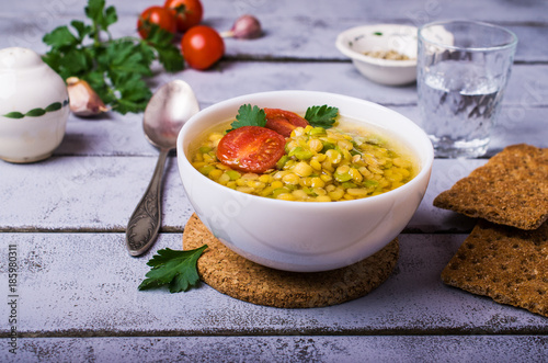 Thick soup with lentils and peas