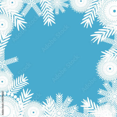 white snowflakes on blue background.