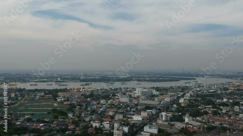 Wallpaper Mural Aerial panorama view of skyline city and cargo boat at Paknam gulf of Thailand Torontodigital.ca