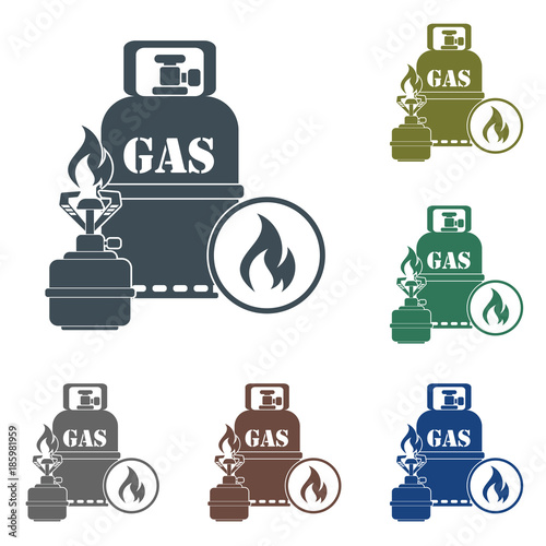 Camping stove with gas bottle icon