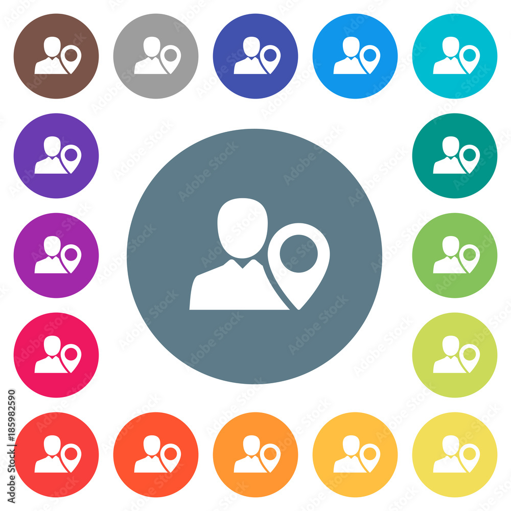 User location flat white icons on round color backgrounds User location flat white icons on round color backgrounds