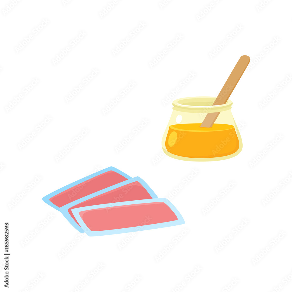 vector flat shaving, hair removal, epilation and depilation tools icon set. Wax strips and hot wax bowl. Isolated illustration on a white background. vector flat shaving, hair removal, epilation and depilation tools icon set. Wax strips and hot wax bowl. Isolated illustration on a white background.
