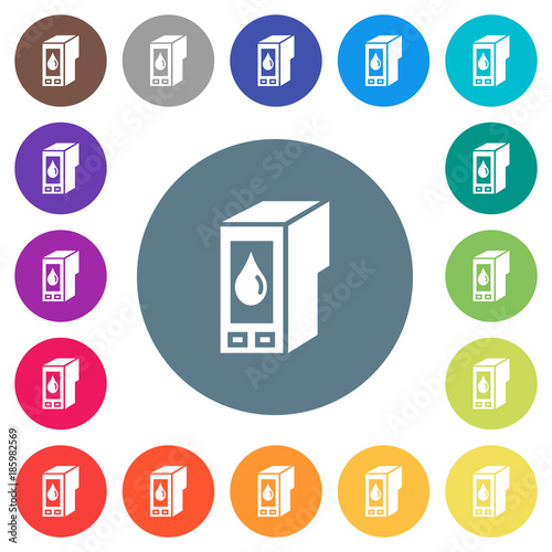 Ink cartridge flat white icons on round color backgrounds