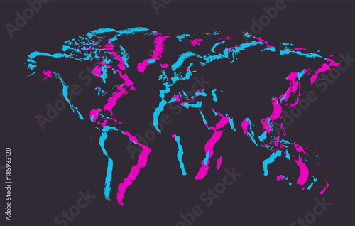 Modern world map with duo shadow pink and neon blue