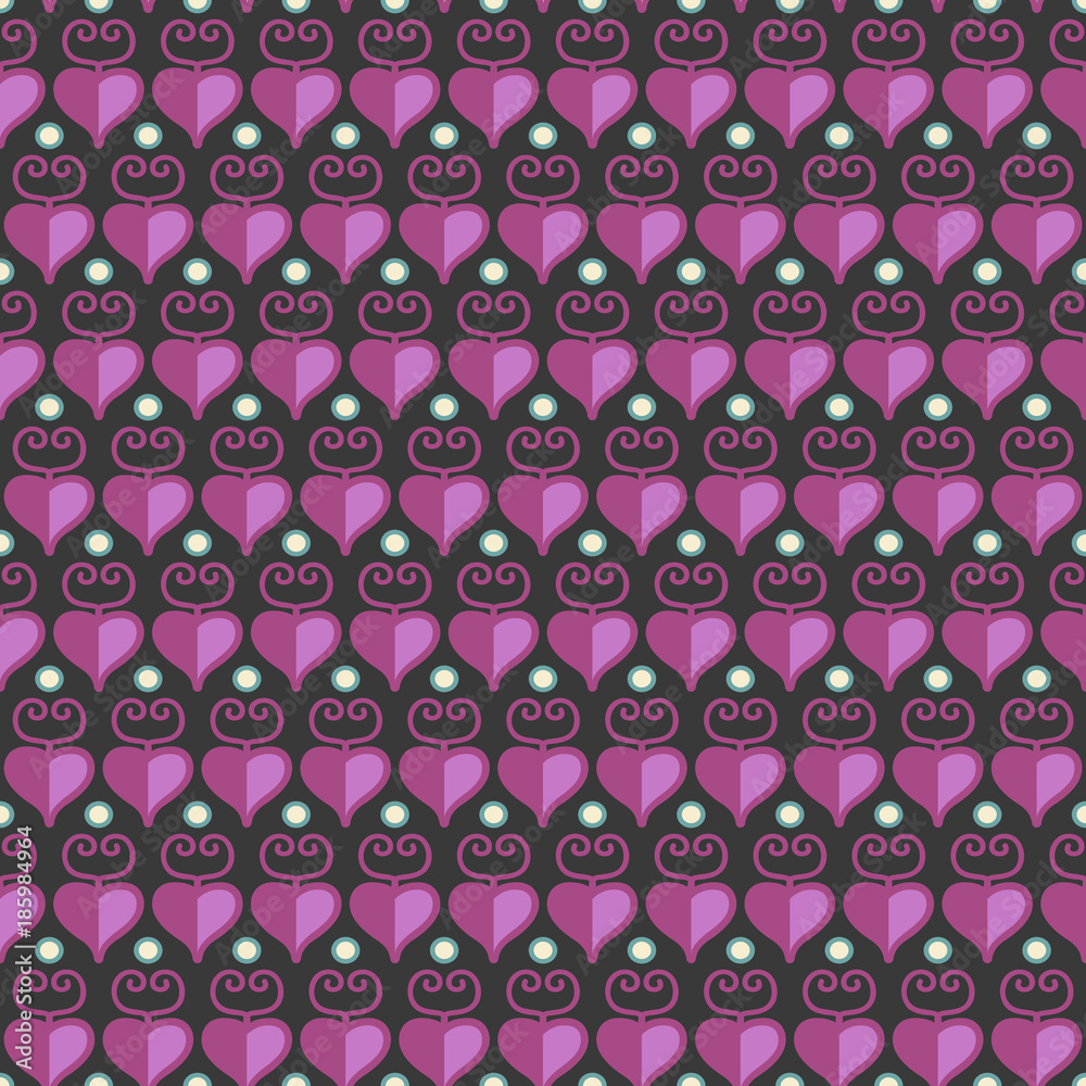 Seamless stylish texture with hearts and purple color