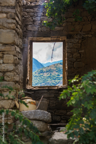 The oldest house in Lahic mountainous village made of stone in Azerbaijan photo