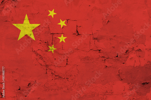 Photography Chinese flag on the old wall background