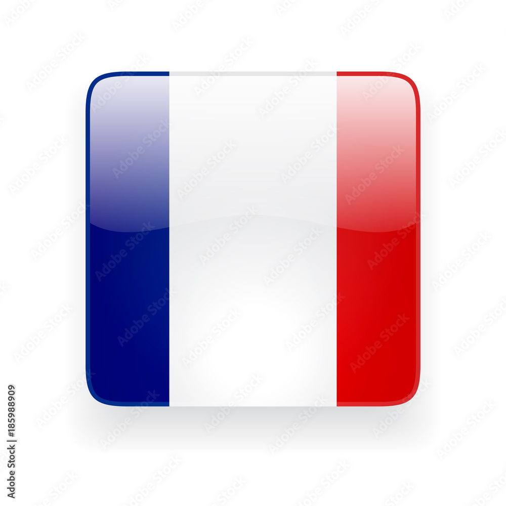 Square glossy icon with national flag of France on white background Square glossy icon with national flag of France on white background