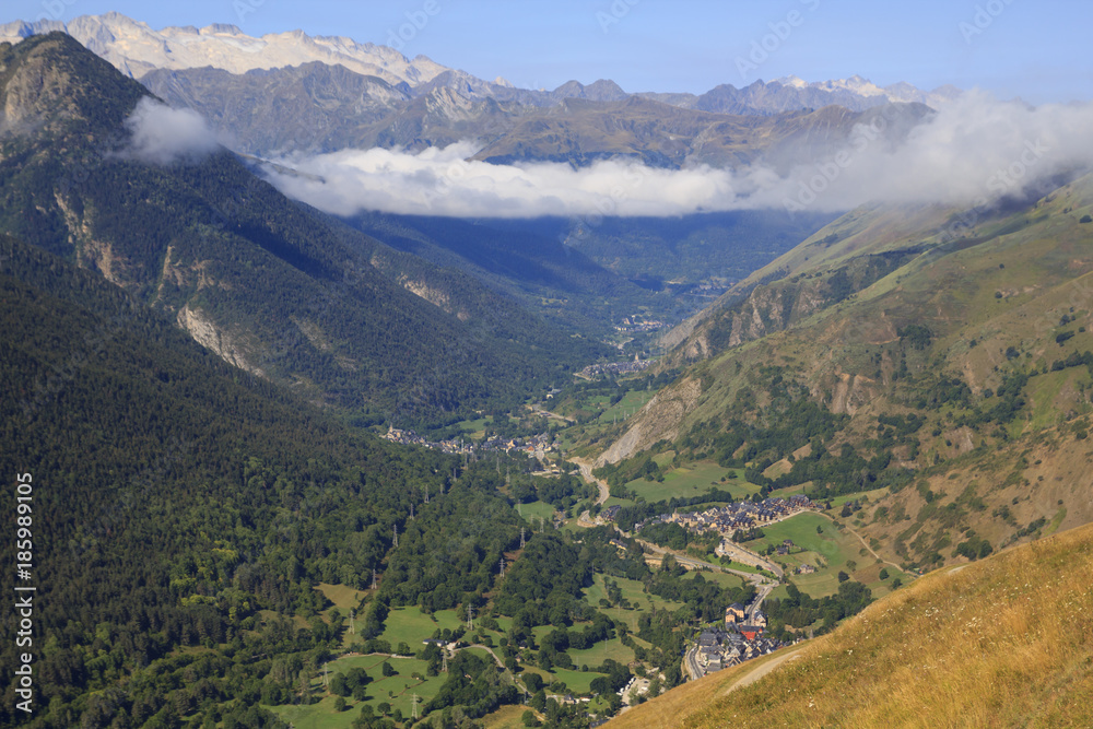 Fototapeta premium Foggy landscape in Aran Valley, Catalonia, Spain