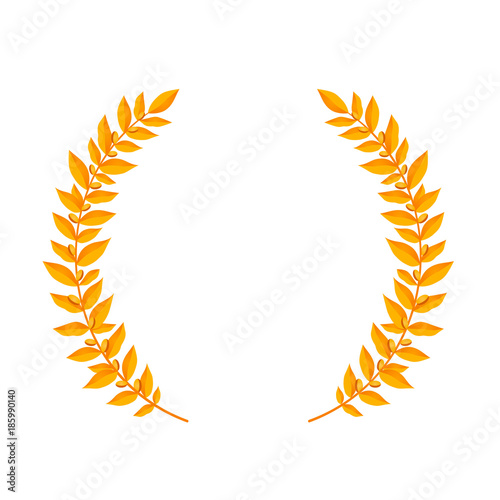 Gold laurel wreath. Vintage wreaths heraldic design elements with floral frames made up of laurel branches on white background. Symbol of winner or valor and mind.