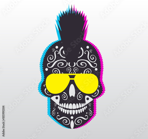 Skull icon punk, with sunglasses and Mohawk, duo shadow design