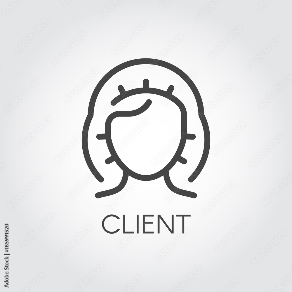 Abstract portrait of woman icon drawing in linear style. Client in spa salon or cosmetic procedure concept. Cosmetology, female label. Vector illustration for websites and mobile apps relevant theme Abstract portrait of woman icon drawing in linear style. Client in spa salon or cosmetic procedure concept. Cosmetology, female label. Vector illustration for websites and mobile apps relevant theme