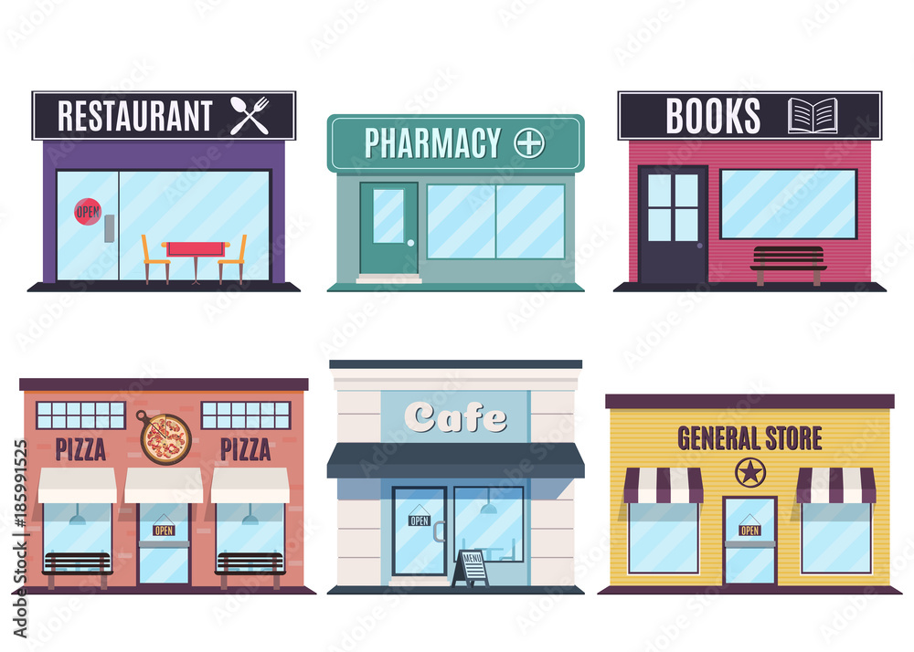 Vektorová grafika „Store and restaurants facades. Fast Food Restaurants ...