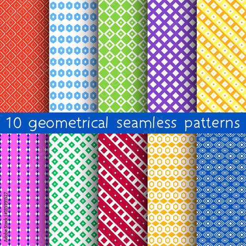 10 geometrical seamless patterns, Pattern Swatches, vector. Can be used for textile, website background, book cover, packaging.