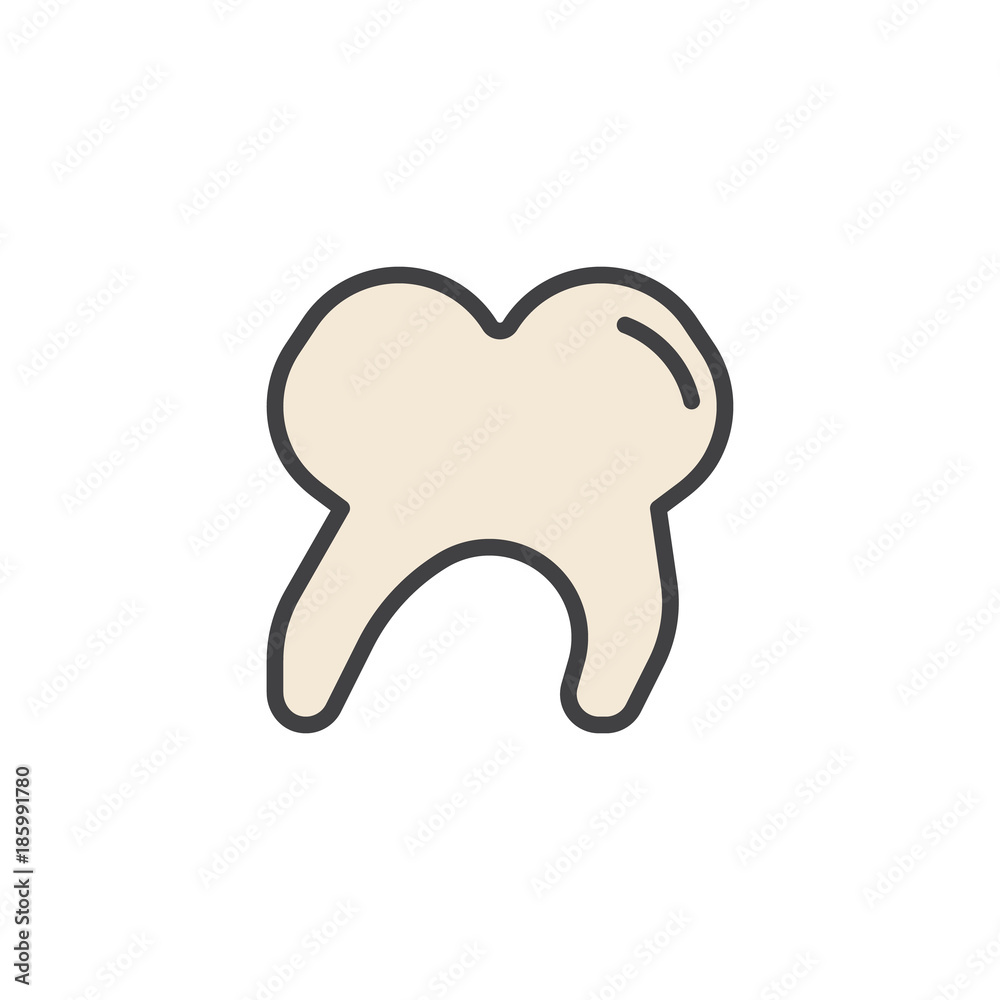 Tooth filled outline icon, line vector sign, linear colorful pictogram isolated on white. Dental care symbol, logo illustration. Pixel perfect vector graphics