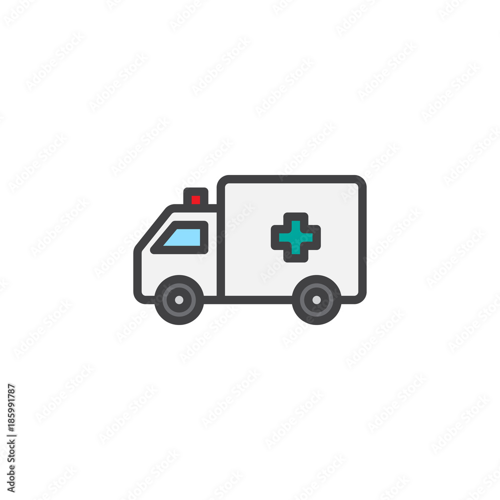 Ambulance truck filled outline icon, line vector sign, linear colorful pictogram isolated on white. Medical car symbol, logo illustration. Pixel perfect vector graphics Ambulance truck filled outline icon, line vector sign, linear colorful pictogram isolated on white. Medical car symbol, logo illustration. Pixel perfect vector graphics