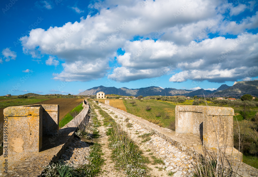 Sicilian landscape and old bridge