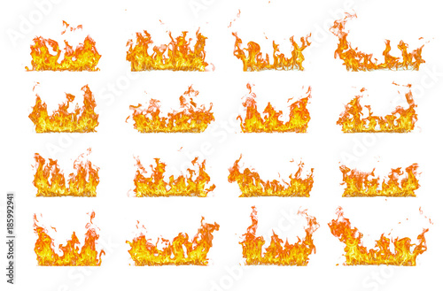 Fire flames collection isolated on white background.