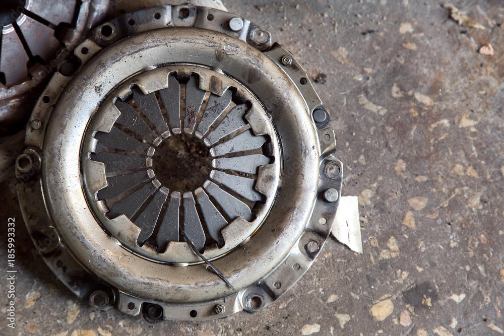 used clutch basket old dirty in oil.