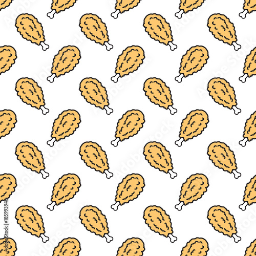 Fire chicken nugget food doodle vector Seamless Pattern isolated background wallpaper