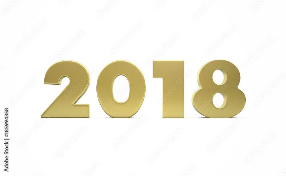2018 New Year's Golden Figures - 3D Render Illustration Isolated on White Background 2018 New Year's Golden Figures - 3D Render Illustration Isolated on White Background