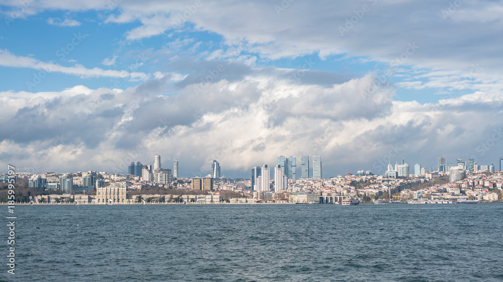 Panoramic cityscape over the Bosphorus in Istanbul Turkey