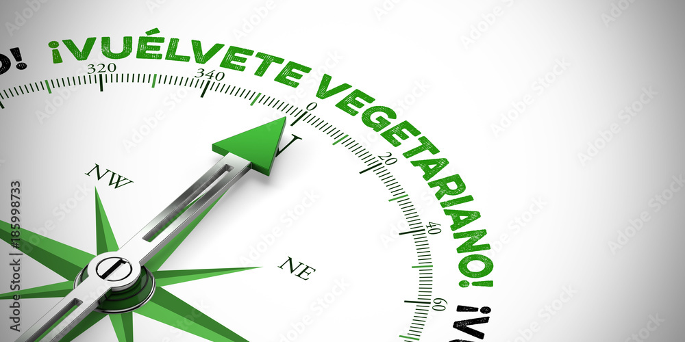 Kompass zeigt auf ¡Vuélvete vegetariano! / Go Veggie Kompass zeigt auf ¡Vuélvete vegetariano! / Go Veggie