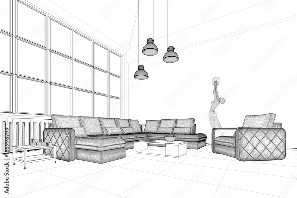 Planung von Wohnzimmer mit CAD Entwurf Planung von Wohnzimmer mit CAD Entwurf