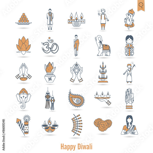 Diwali. Indian Festival Icons