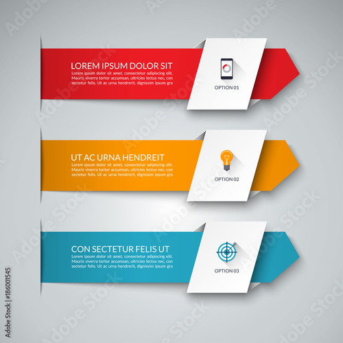 Infographic banner with 3 arrows. Can be used for diagram, graph, chart, business infographics, number options, web design.