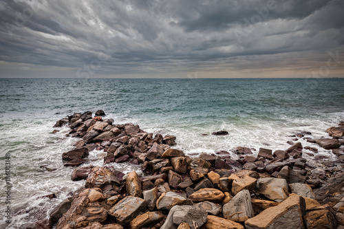 Artificial cliff made big stones.