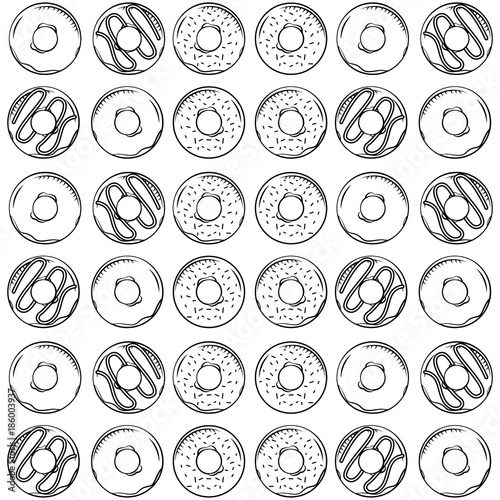 donut sweet pastry seamless pattern vector illustration thin line image