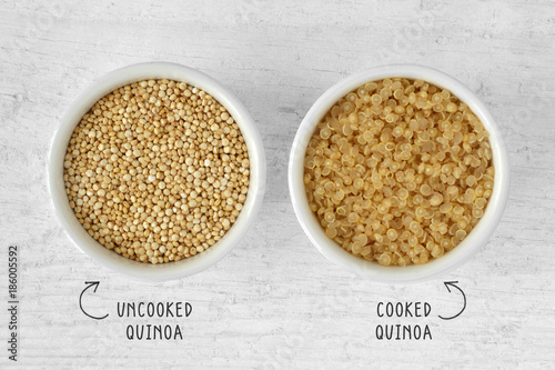 Cooked and uncooked quinoa