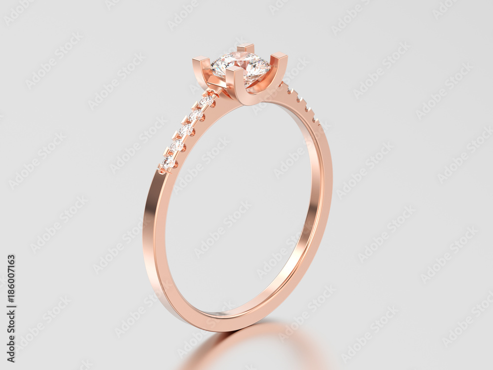 3D illustration rose gold engagement round cut shape ring with diamond 3D illustration rose gold engagement round cut shape ring with diamond