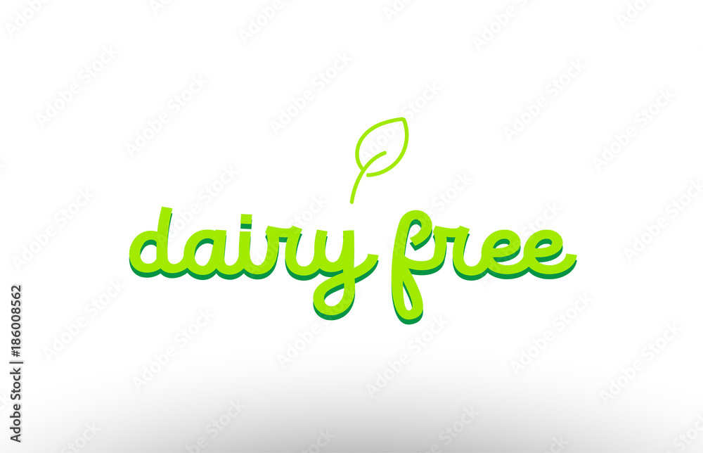 dairy free word concept with green leaf logo icon company design dairy free word concept with green leaf logo icon company design