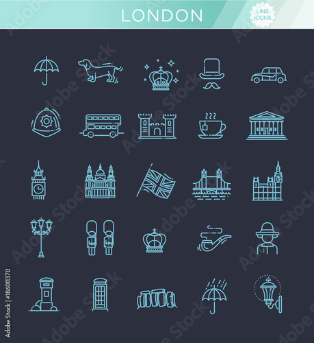 London icons set. England, thin line design