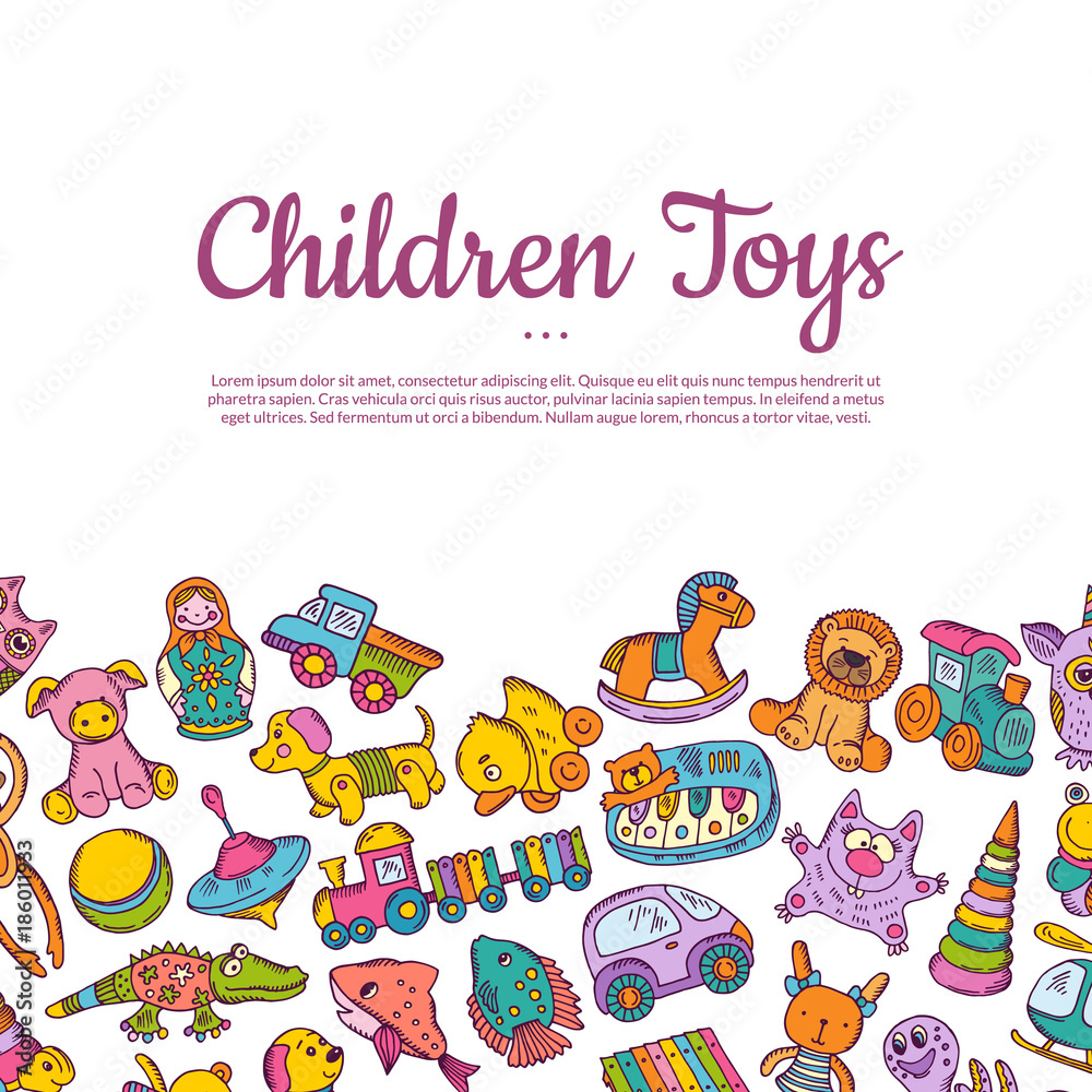 Vector hand drawn children or kid toys illustration Vector hand drawn children or kid toys illustration