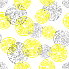 Papier peint photo Fruits aquarelle patrons Citrons doodle aquarelle motif graphique  © Afanasia