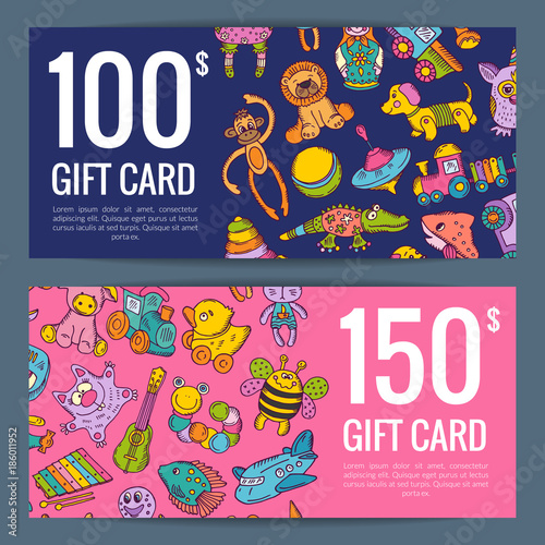 Vector discount or gift voucher kid or children toys elements