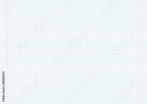 A3 sheet horizontal cage 5 mm millimeter pattern of school notebook. Blue grid Page template. Background sheet in squares. Grid size 5mm. Texture for checkered A3 notebook, With a two red line. AI10