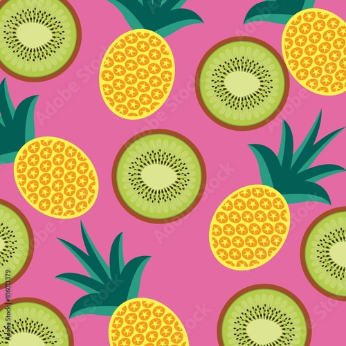 food fruit pineapple and kiwi seamless pattern