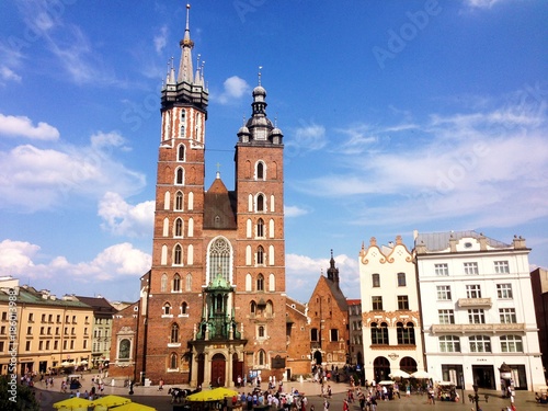 Kosciol Mariacki (The St Mary church) at the main square in Krakow, Cracow, Poland