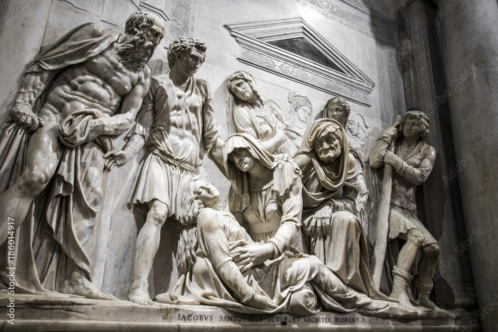 A marble sculptural group by Jacopo Sansovino in the Basilica of Saint Anthony in Padua, Veneto, northern Italy