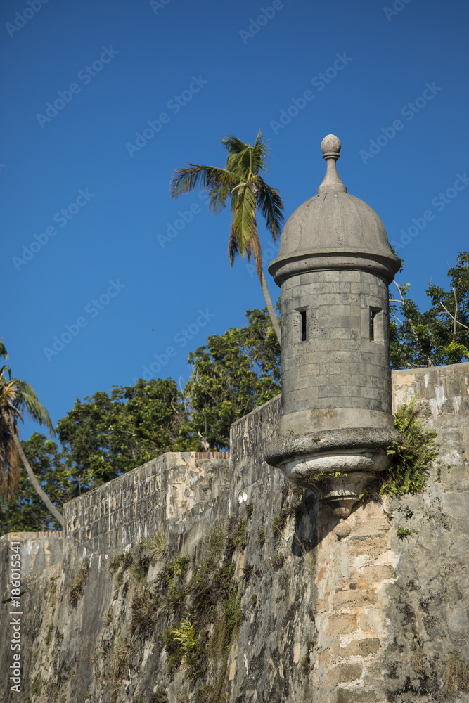 Garita or watchtower on old Spanish fort in San Juan, Puerto Rico.