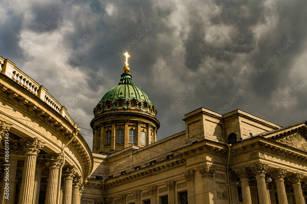 Kazan Cathedral - Dark clouds and bright cross, Saint-Petersburg, Russia