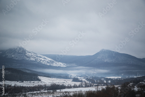 Winter landscapes, mountains and forest. Crimea