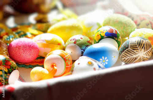 Colorful Easter eggs on the table