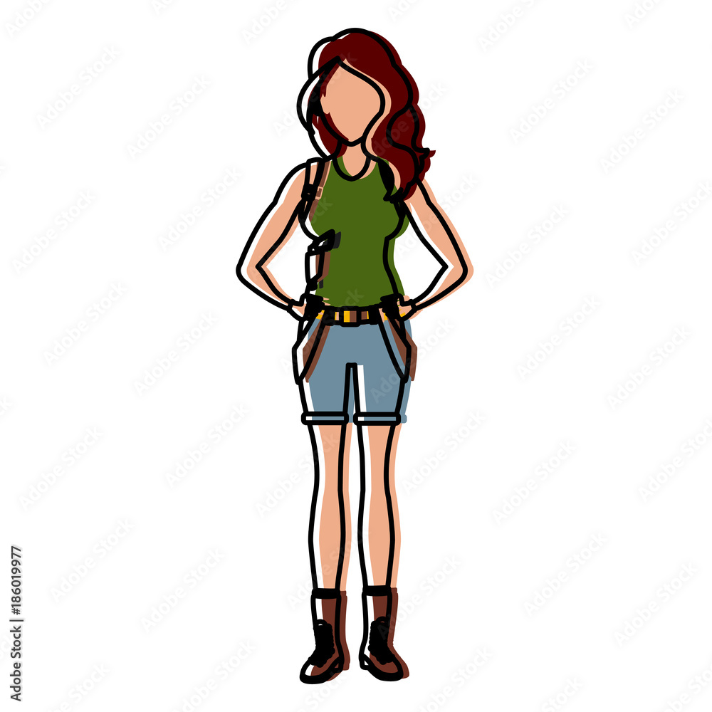 Explorer woman with guns cartoon icon vector illustration graphic design Explorer woman with guns cartoon icon vector illustration graphic design