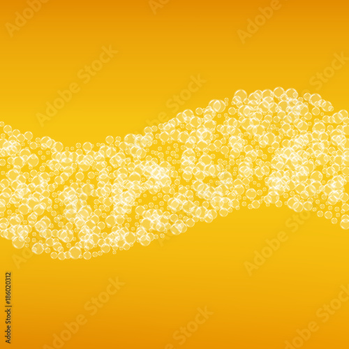 Beer background with realistic bubbles. Cool beverage for restaurant menu design, banners and flyers. Yellow square beer background with white frothy foam. Cold pint of golden lager or ale.