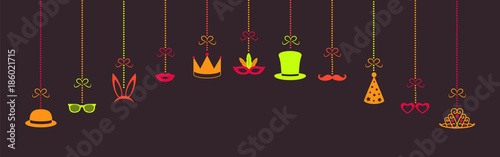 Hanging Carnival icons - banner in retro style. Vector.